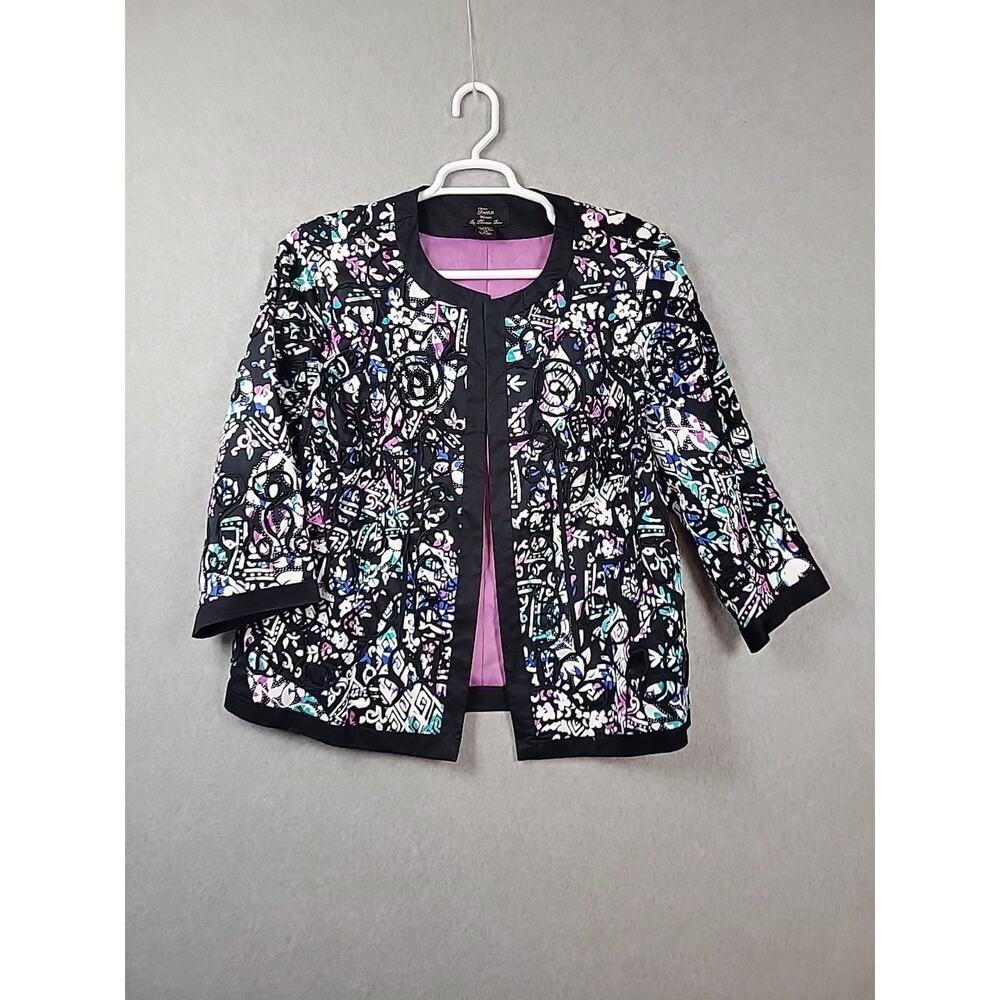 Trenz by Theresa Renz Colorful Raised Piping Open Front Jacket Women's Plus 1X